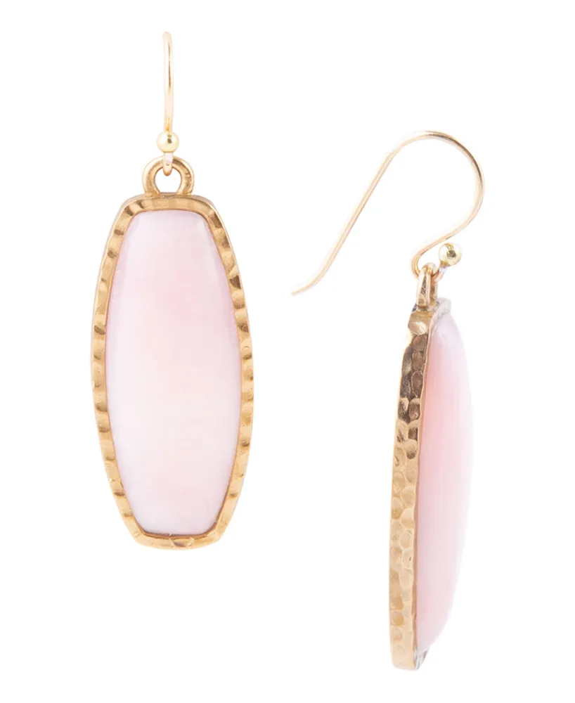 Barse Odyssey Genuine Pink Opal Long Rectangle Statement Earrings