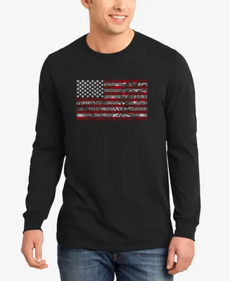 La Pop Art Men's Word American Flag Fireworks Long Sleeve T-shirt