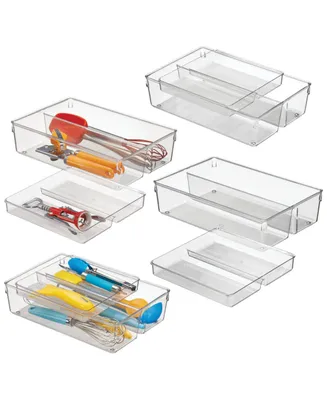 mDesign 2 Piece Plastic Stackable Kitchen Drawer Organizer with Top Tray - 4 Pack