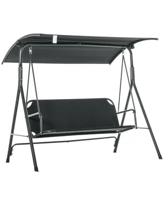 Outsunny Outdoor Patio Swing Chair, Seats 3 Adults, Adjustable Sun Shade Canopy, Strong Steel Frame, Comfortable Rocker Bench, Black