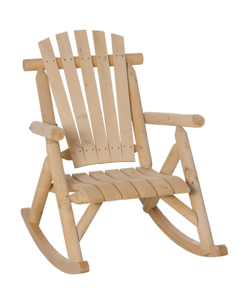 Outsunny Wooden Adirondack Porch Rocking Chair, Rustic Slatted Log Rocker for Indoor Outdoor Patio & Lawn