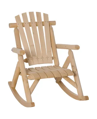 Outsunny Wooden Adirondack Porch Rocking Chair, Rustic Slatted Log Rocker for Indoor Outdoor Patio & Lawn