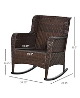 Outsunny Wicker Rocking Chair, Outdoor Rocker w/ Cushions, Wine
