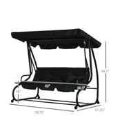 Outsunny 3 Seat Outdoor Free Standing Swing Bench Porch Swing with Stand, Comfortable Cushioned Fabric & Included Canopy