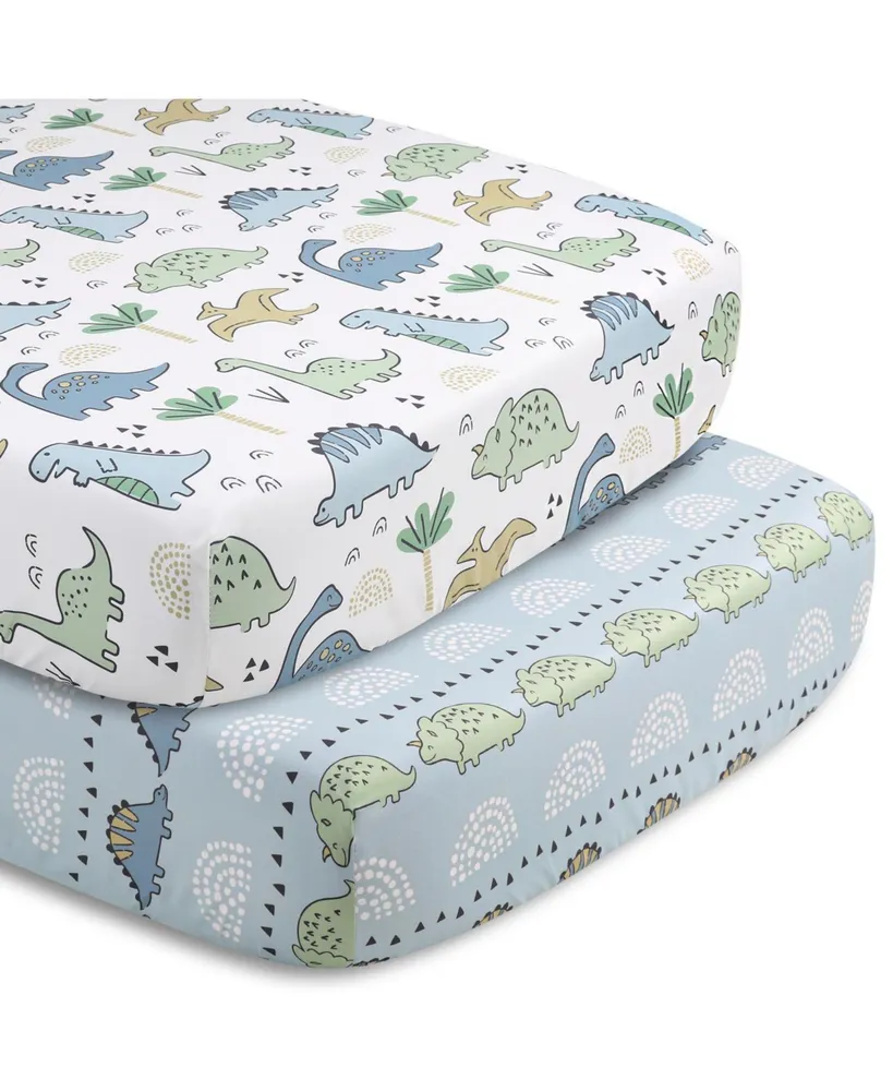 The Peanutshell Blue Dino 5 Piece Crib Bedding Set for Baby Boys, Nursery Set with Blanket
