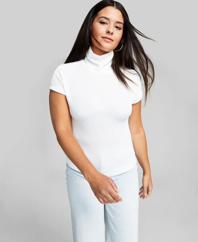 And Now This Women's Ribbed Cap-Sleeve Turtleneck Top