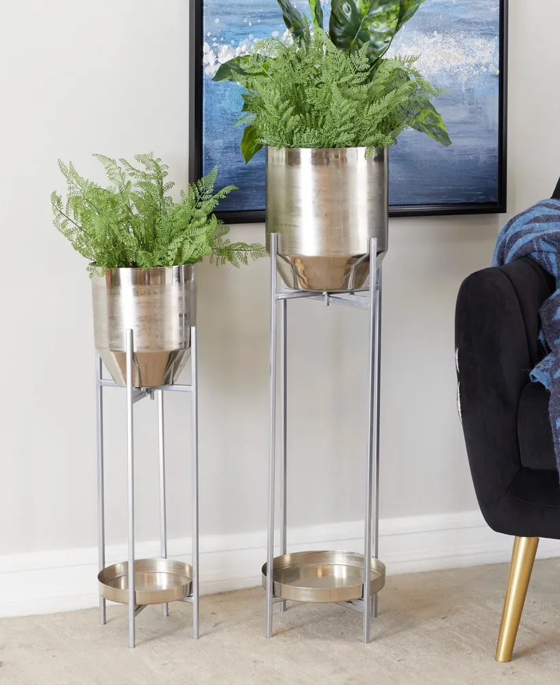 Silver-Tone Metal Planter with Removable Stand Set of 2