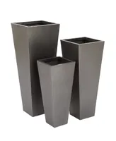 Metal Indoor Outdoor Light Weight Planter with Tapered Base and Polished Exterior Set of 3