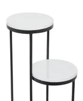 White Marble 4 Tier Plant Stand with Black Base