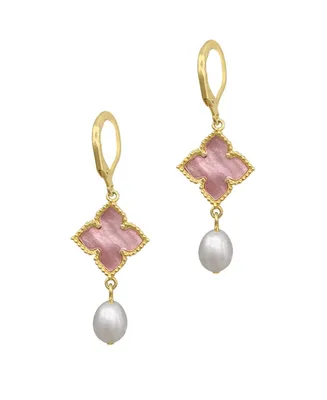 Adornia 14K Gold Plated Floral and Pearl Drop Earrings Pink Imitation Mother of Pearl