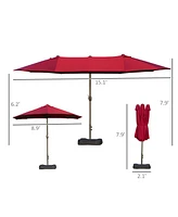 Outsunny 15' Backyard Double-Sided Steel Fabric Market Garden Umbrella Wine
