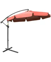 Outsunny 9' Offset Hanging Patio Umbrella, Cantilever Umbrella with Easy Tilt Adjustment, Cross Base and 8 Ribs for Backyard, Poolside, Lawn and Garde
