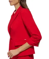 Dkny Petite Ruched-Sleeve Logo-Clasp Blazer, Created for Macy's