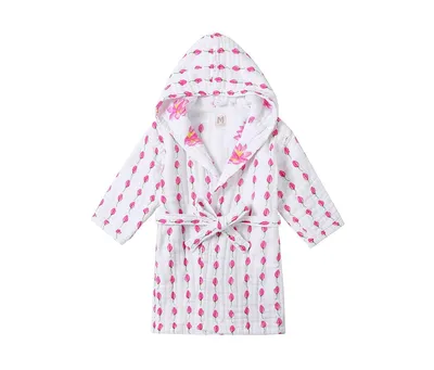 Gots Certified Organic Cotton Muslin Hooded Reversible Bath Robe For Toddler, Enchanted Garden (Size 3-4Y), Girls