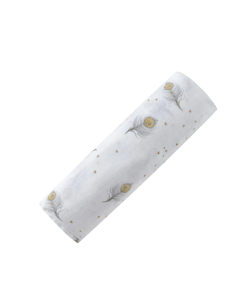Malabar Baby Baby Gots Certified Organic Cotton Muslin Swaddle, Magical Feathers