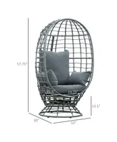 Outsunny Wicker Egg Chair, 360 Rotating Indoor Outdoor Boho Basket Seat with Cushion and Pillows for Backyard, Porch, Patio, Garden, Handwoven All