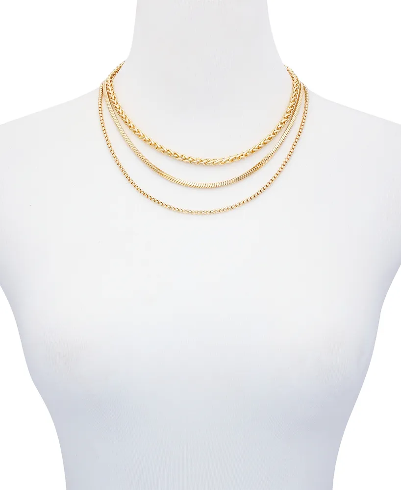 Vince Camuto Gold-Tone Mixed Chain Trio Layering Necklace Set, 3 piece