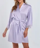 iCollection Women's Kate Satin Robe with Eyelash Lace Trim - Light