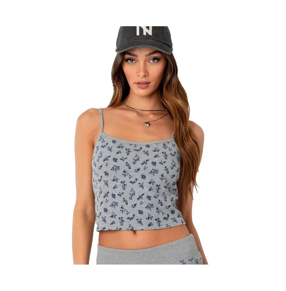 EDIKTED Me Time Oversized Waffle Top - GRAY