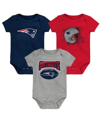 Infant Boys and Girls Navy, Red, Heathered Gray New England Patriots 3-Pack Game On Bodysuit Set