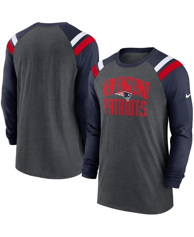 Men's Nike Heathered Charcoal, Navy New England Patriots Tri-Blend Raglan Athletic Long Sleeve Fashion T-shirt