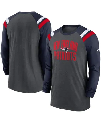Men's Nike Heathered Charcoal, Navy New England Patriots Tri-Blend Raglan Athletic Long Sleeve Fashion T-shirt