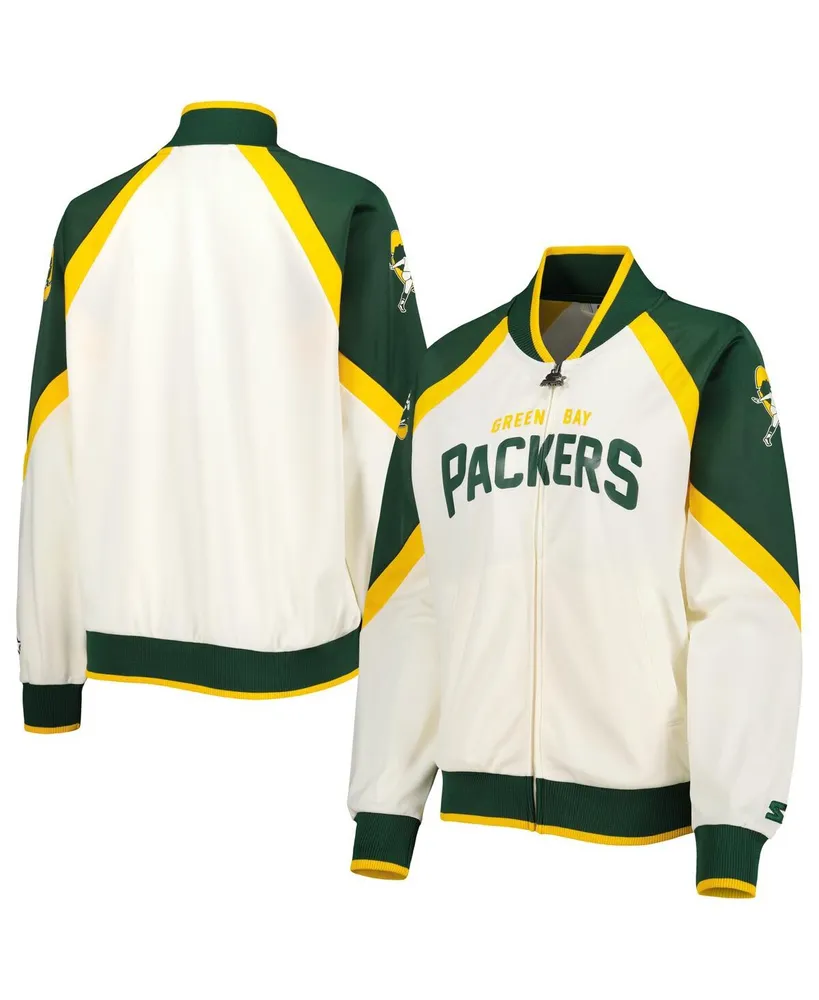 Women's Starter White, Green Green Bay Packers Overtime Raglan Full-Zip Track Jacket