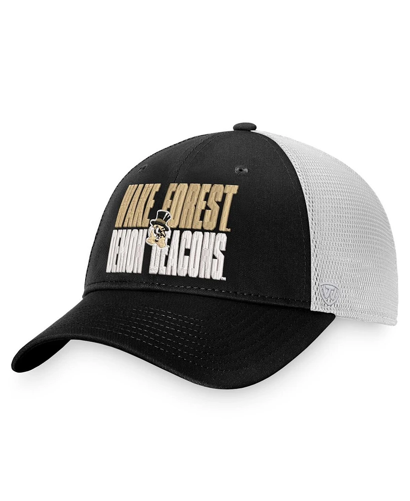 Men's Top of the World Black, White Wake Forest Demon Deacons Stockpile Trucker Snapback Hat