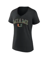 Women's Fanatics Black Miami Hurricanes Evergreen Campus V-Neck T-shirt