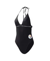 Women's G-iii 4Her by Carl Banks Black Pittsburgh Steelers Full Count One-Piece Swimsuit