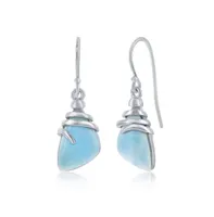 Sterling Silver Irregular Shaped Larimar Twist Design Earrings