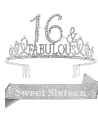 16th Birthday, Sweet 16 Gifts for Girls, Sweet 16 Birthday Decorations, "Sweet Sixteen"Tiara Silver, 16th Birthday Crown, 16th Birthday Sash, 16th Bir
