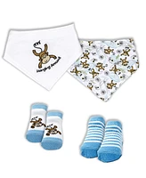 Baby Mode Boys Minky Blanket, Bibs and Socks, 5 Piece Set