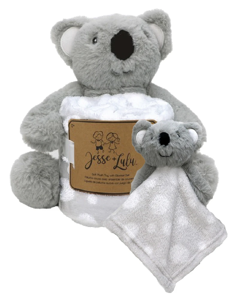 Jesse & Lulu Baby Boys or Baby Girls Plush Toy with Blanket and Nunu, 3 Piece Set