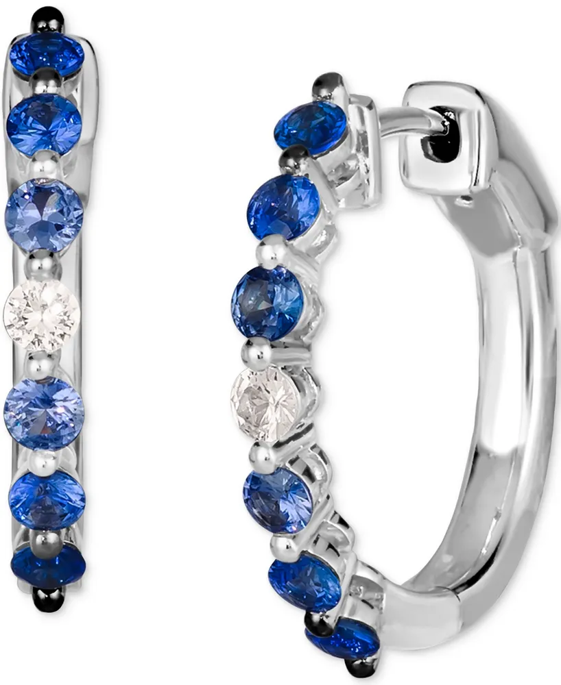 Le Vian Ombre Denim Ombre (3/4 ct. t.w.) & White Sapphire (1/8 ct. t.w.) Small Hoop Earrings in 14k White Gold, 0.7"