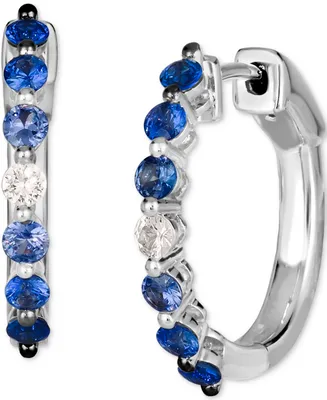 Le Vian Ombre Denim Ombre (3/4 ct. t.w.) & White Sapphire (1/8 ct. t.w.) Small Hoop Earrings in 14k White Gold, 0.7"
