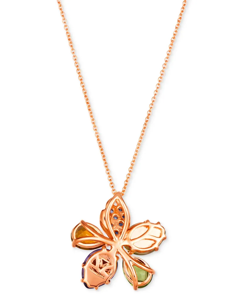 Le Vian Ombre Multi-Gemstone (2-7/8 ct. t.w.) & Diamond Accent Flower Pendant Necklace in 14k Rose Gold, 18" + 2" extender