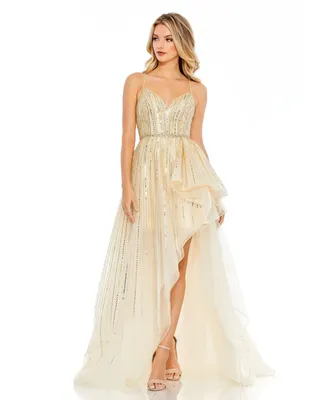 Women's Embellished Sleeveless Draped A Line Gown