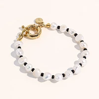 Joey Baby 18K Gold Plated Freshwater Pearl with Black Japanese Beads - Victoria Bracelet 8" For Women and Girls