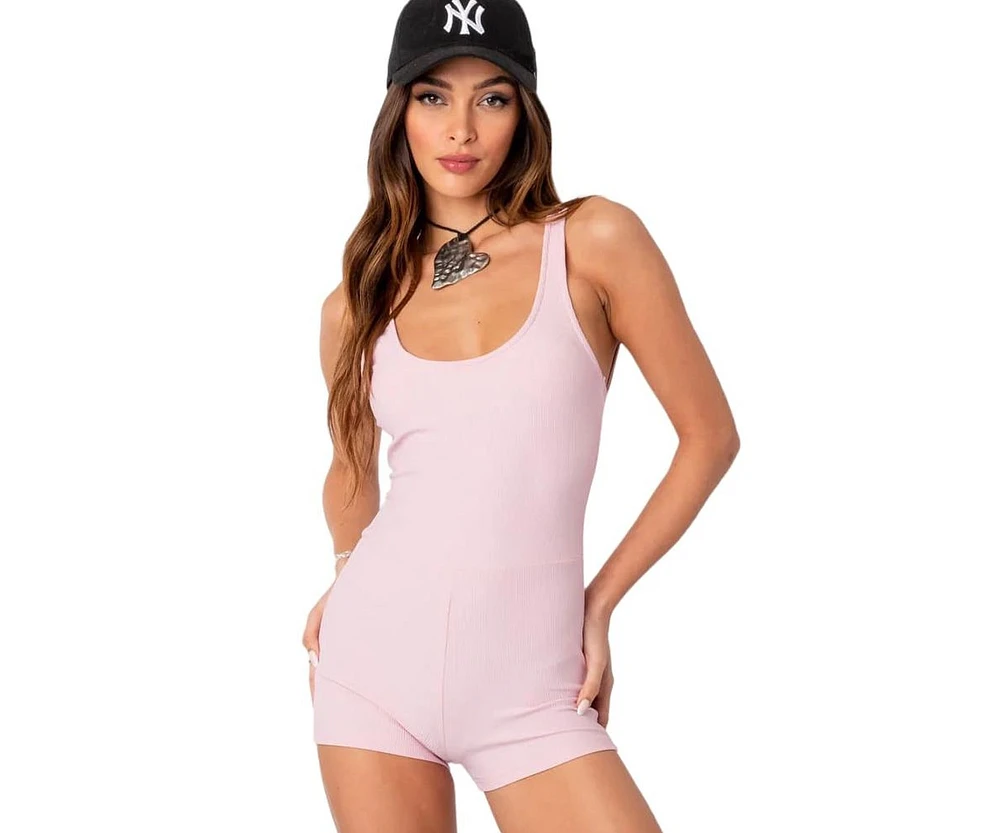 Women's Criss Cross Back Straps Rib Romper