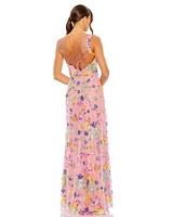 Mac Duggal Women's One Shoulder Floral Sequin Lace up Gown