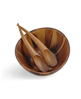 Nambe Harmony 3 Piece Wood Salad Bowl and Servers Set