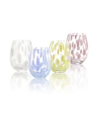 Lacey Assorted Color 18 oz Stemless Wine Glasses, Set of 4