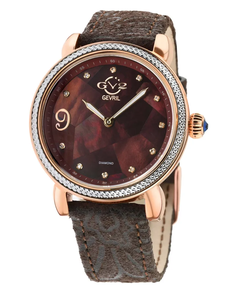 GV2 by Gevril Women's Ravenna Swiss Quartz Floral Brown Leather Watch 37mm