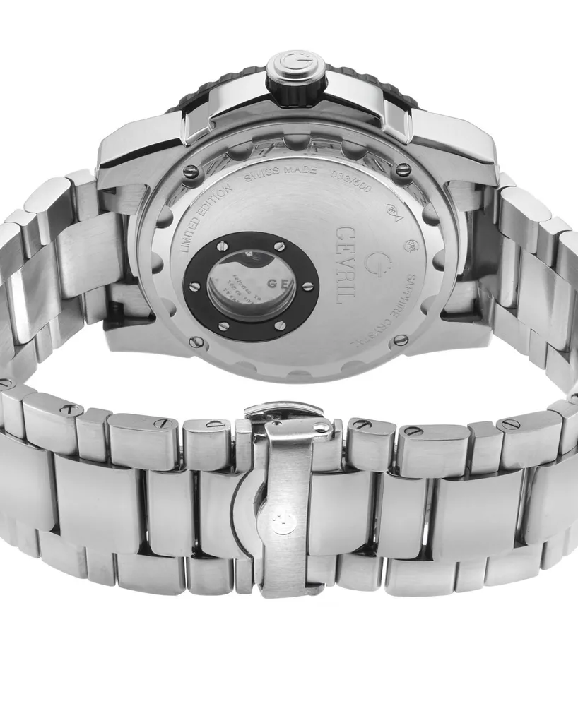 Gevril Men's Seacloud Swiss Automatic Silver-Tone Stainless Steel Watch 45mm