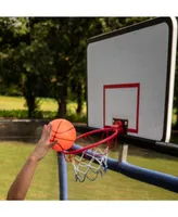 JumpKing 10' x 15' Rectangular Trampoline with Double Basketball Hoops, Inflatable Ball, Court Print and Foot Step