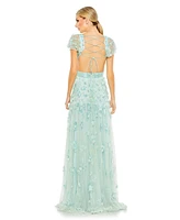 Mac Duggal Women's Embellished Lace Up Flowy Gown