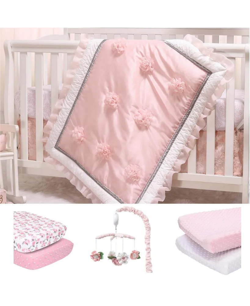 The Peanutshell Arianna 8 Piece Baby Nursery Crib Bedding Set, Quilt, Crib Sheets, Crib Skirt, Changing Pad Covers, and Crib Mobile