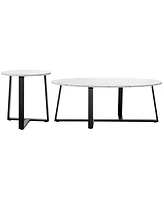 Modern Coffee Table Set of 2 Faux Marble Nesting Table Set
