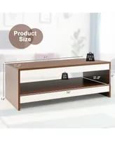 Coffee Table Wood 2-Tier Rectangular Coffee Table W/Storage Shelf Living Room